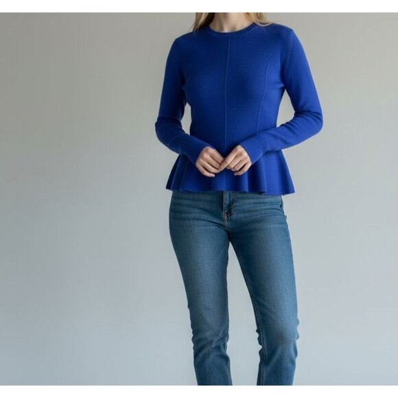 Antonio Melani 100% Cashmere Peplum Sweater Women’s Small Blue Long Sleeve Soft - Picture 1 of 12